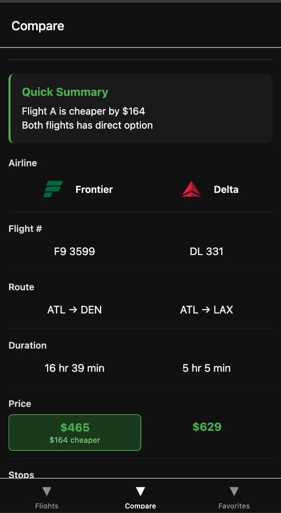 Flight Compare screenshot